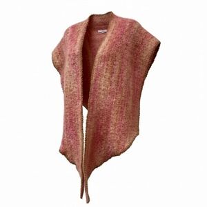 Handmade Pink Peach Mohair Blend Fuzzy Knit Shawl Scarf Shawl Wrap Crochet Trim